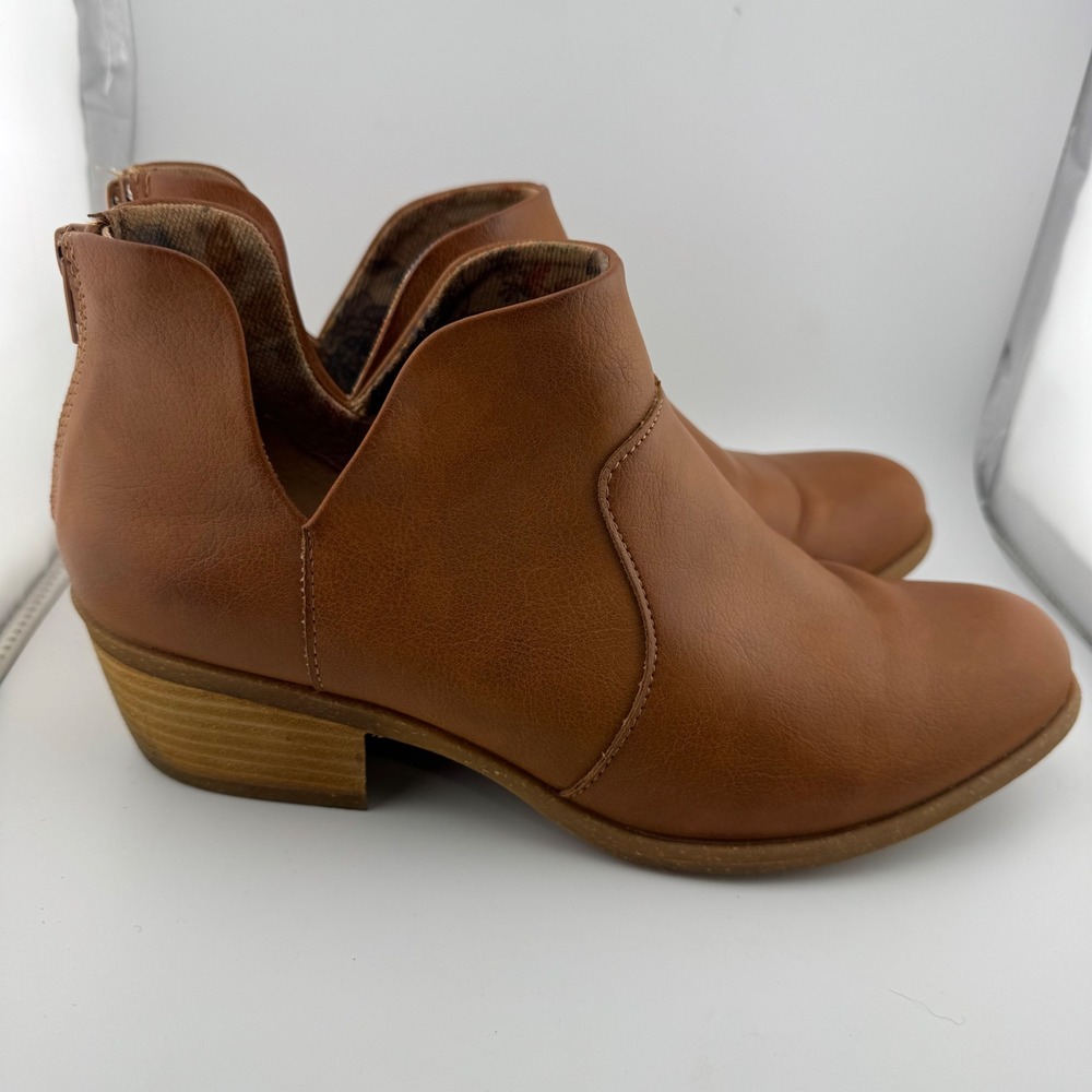 Born b.o.c. Womens Tan Brown Side Cutout Ankle Booties Block Heel 11M‎ BC0016916